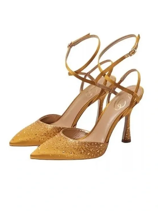 Women’s brand new Sam Edelman hardy heels pumps strappy ankle golden yellow heel - Picture 2 of 12